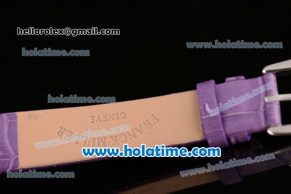 Franck Muller Chronometro Miyota Quartz Steel Case with Diamond Bezel Purple Leather Bracelet and Colorful Numeral Markers - Click Image to Close